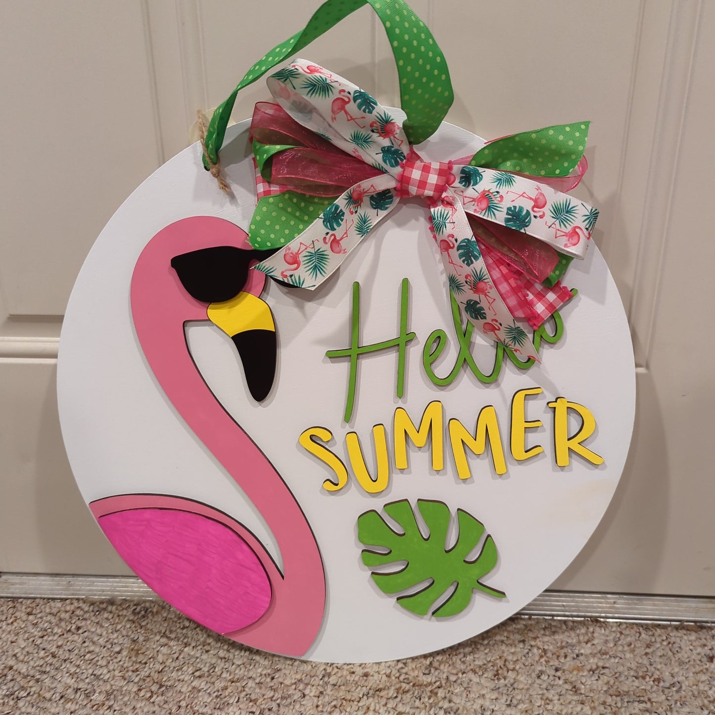 Hello Summer Flamingo door sign
