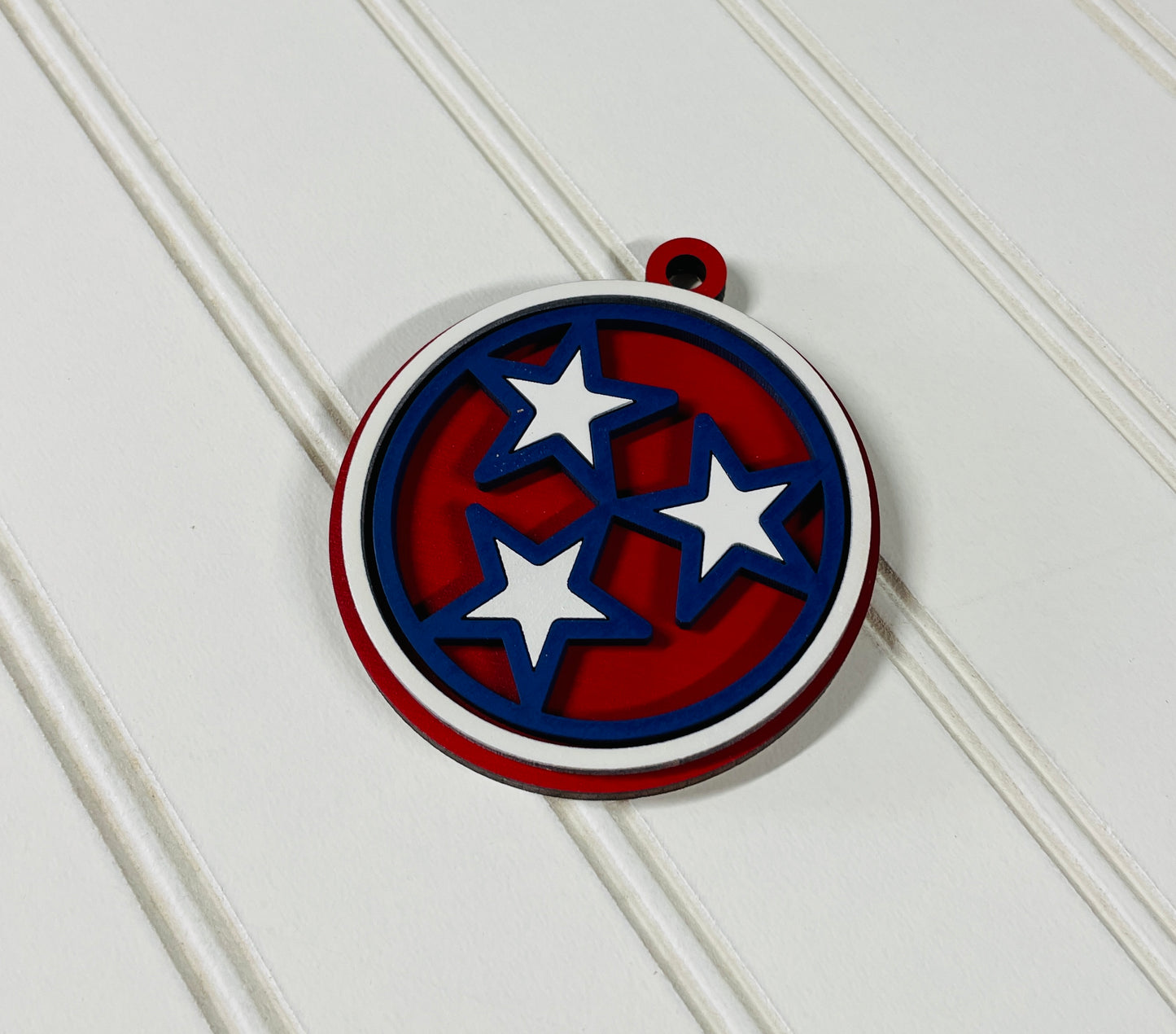 Tri Star Christmas Ornament - Red, White & Blue